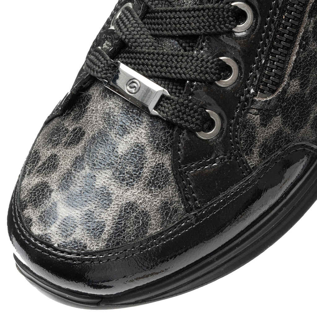Ara Oleanna Women's Sporty Lace Up Shoes Black/Steel Leopard Shiny Leather