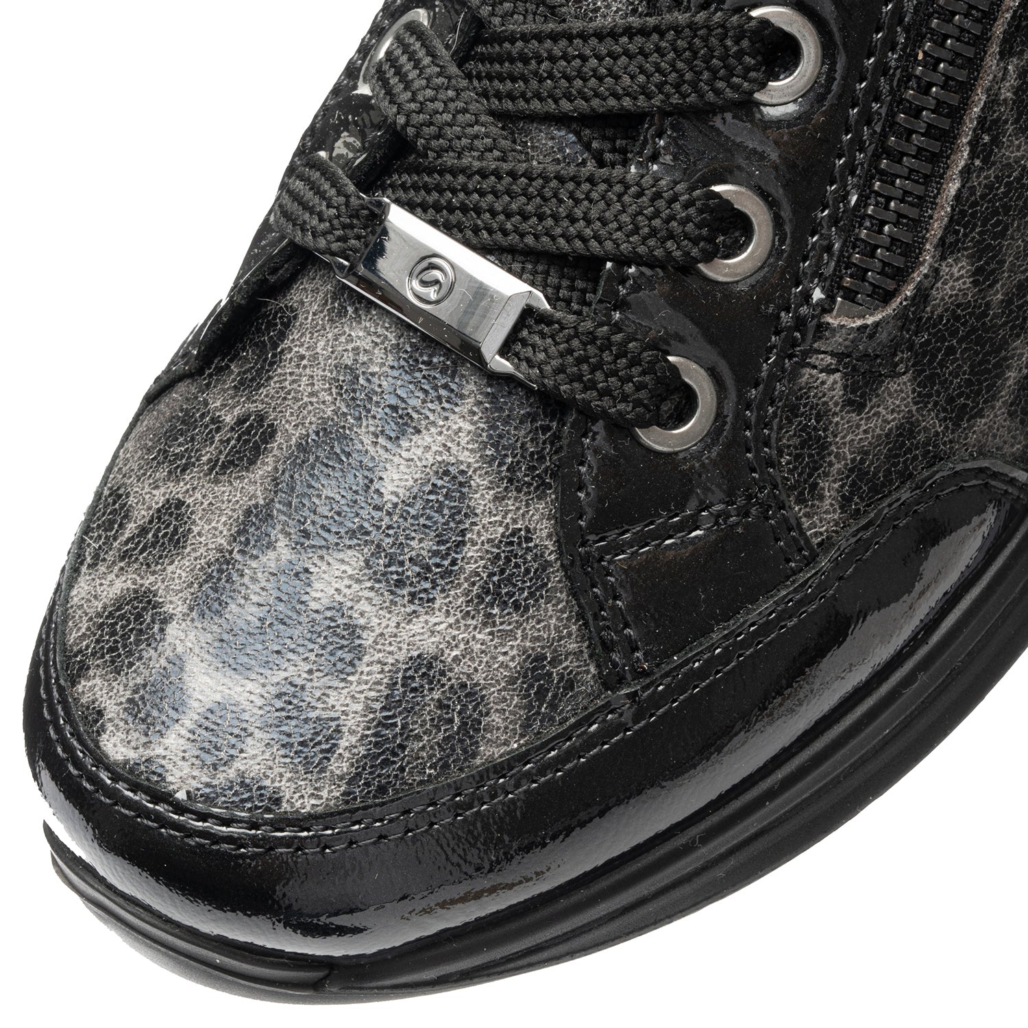 Ara Oleanna Women's Sporty Lace Up Shoes Black/Steel Leopard Shiny Leather