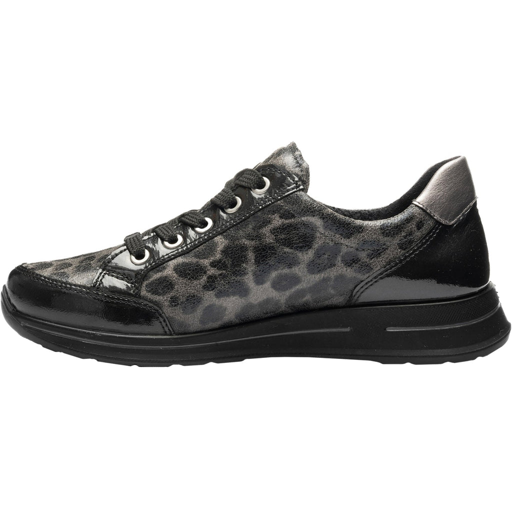 Ara Oleanna Women's Sporty Lace Up Shoes Black/Steel Leopard Shiny Leather
