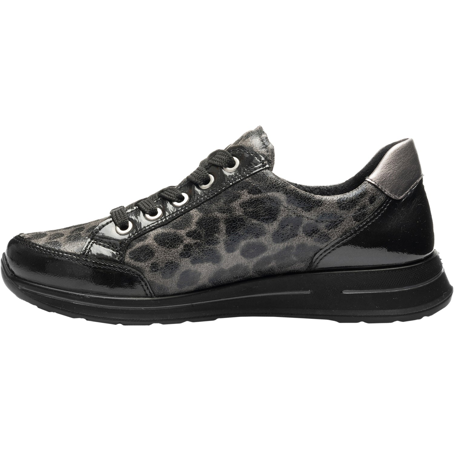 Ara Oleanna Women's Sporty Lace Up Shoes Black/Steel Leopard Shiny Leather