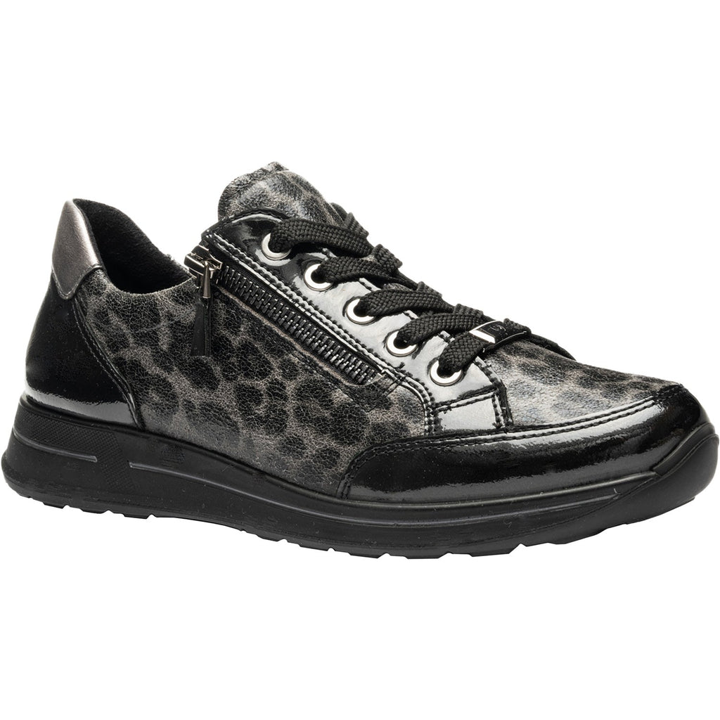 Ara Oleanna Women's Sporty Lace Up Shoes Black/Steel Leopard Shiny Leather