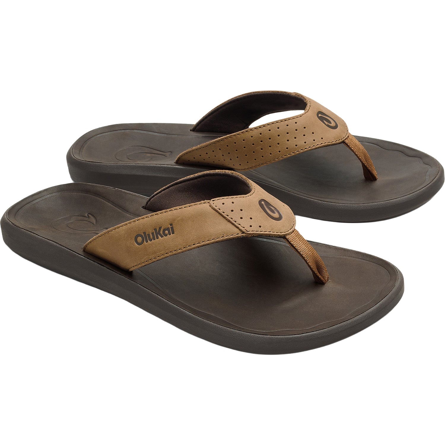 OluKai Pili Men's Thong Sandals Tan/Dark Java