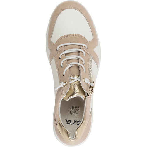 Ara Riviera Women's Sporty Lace Up Shoes Cream Stretch/Shell Suede