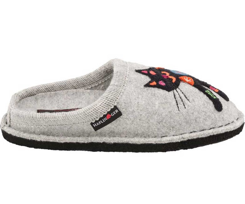 Haflinger Sassy Cat Women's Open Back Slippers Silver Grey