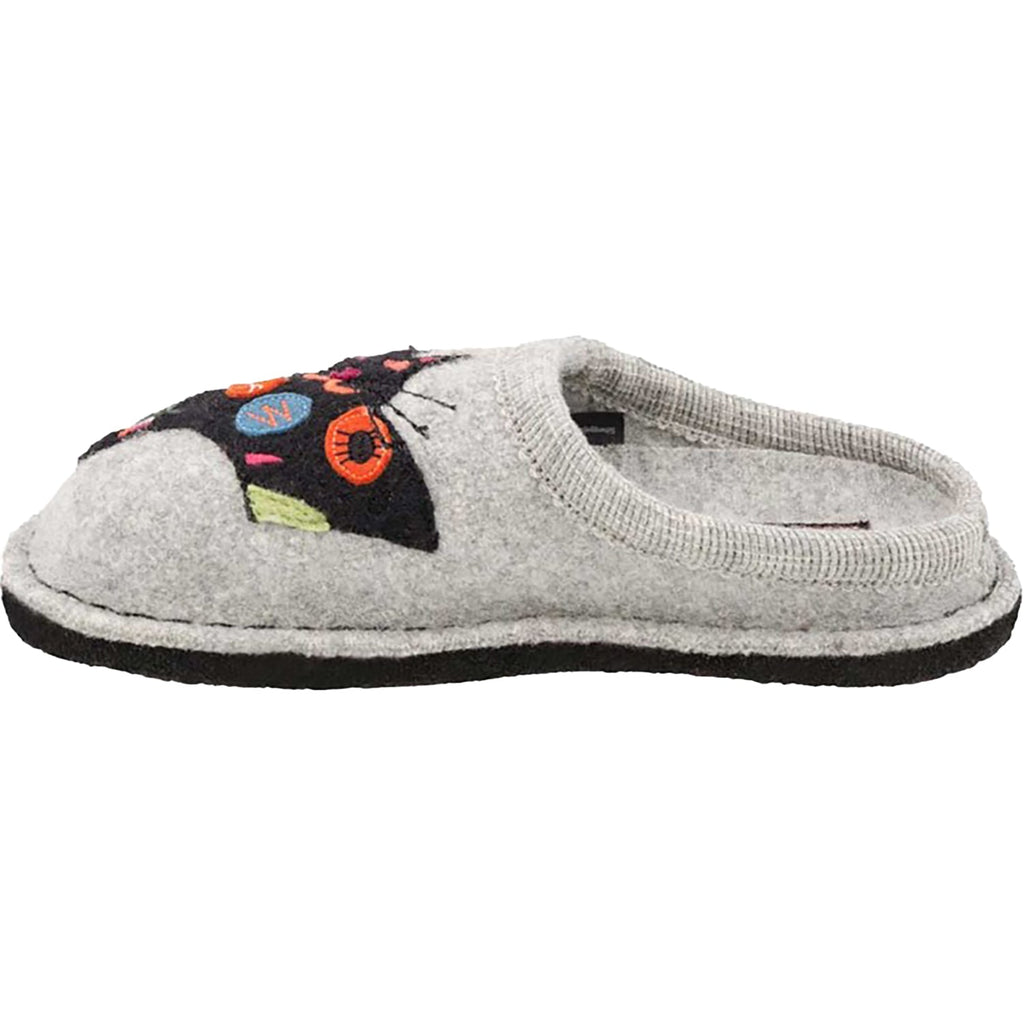 Haflinger Sassy Cat Women's Open Back Slippers Silver Grey
