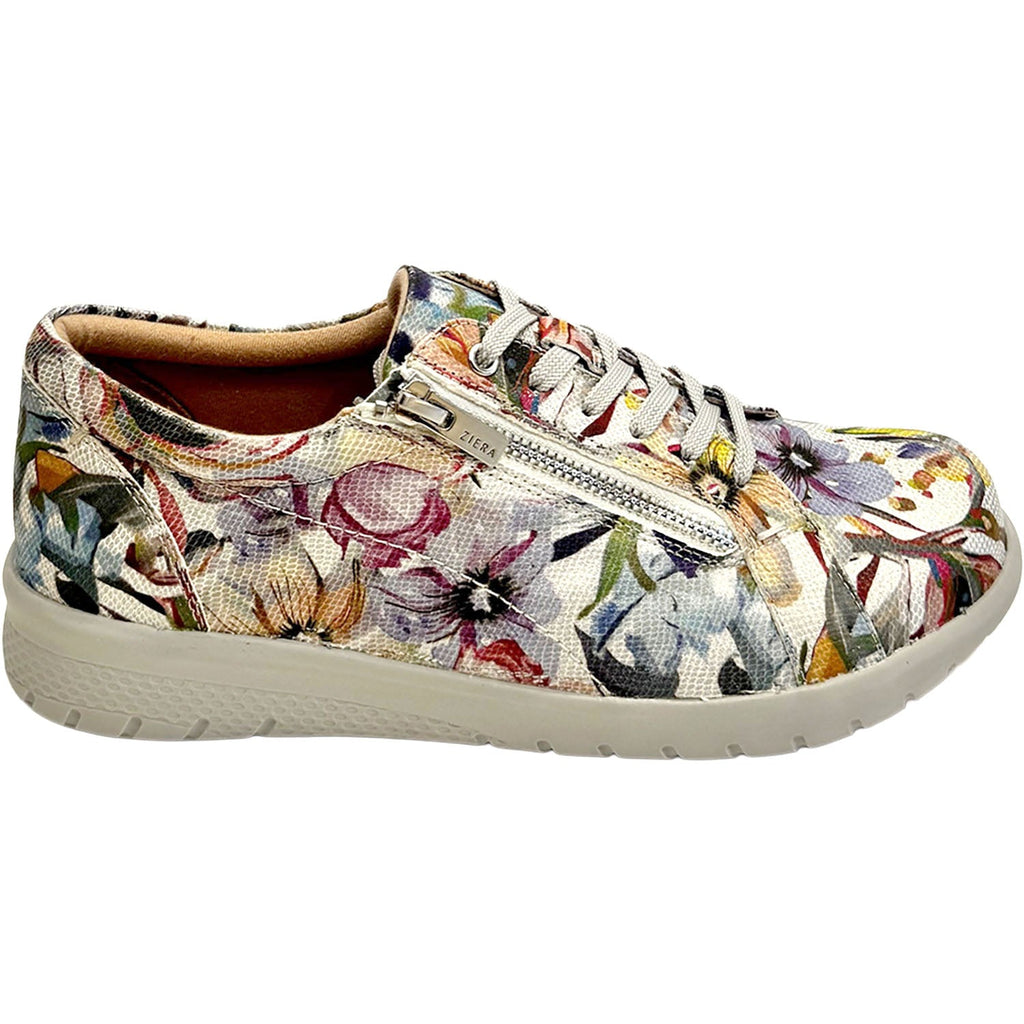 Ziera Solar Women's Sporty Lace Up Shoes Blue and Silver Floral Multi Leather
