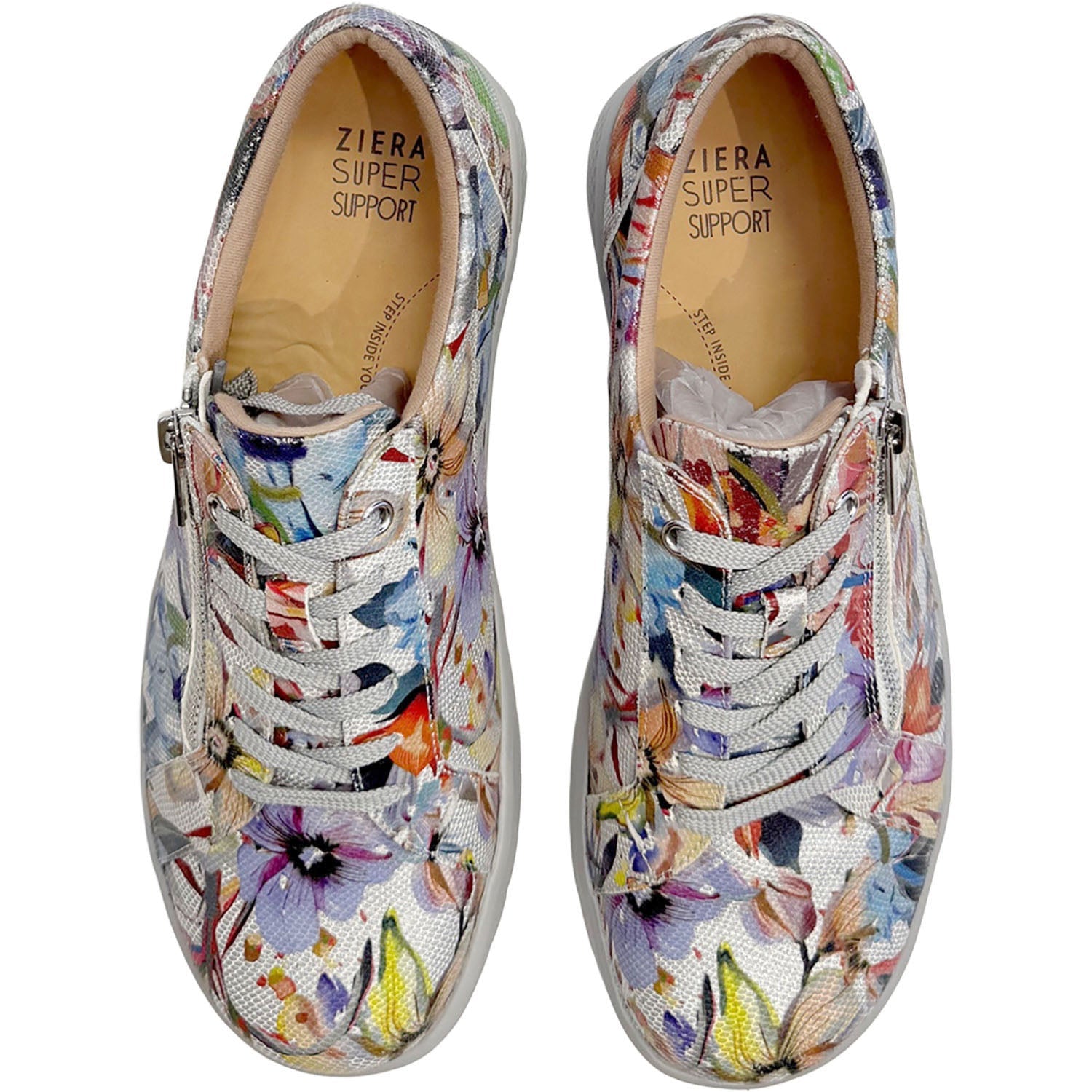Ziera Solar Women's Sporty Lace Up Shoes Blue and Silver Floral Multi Leather