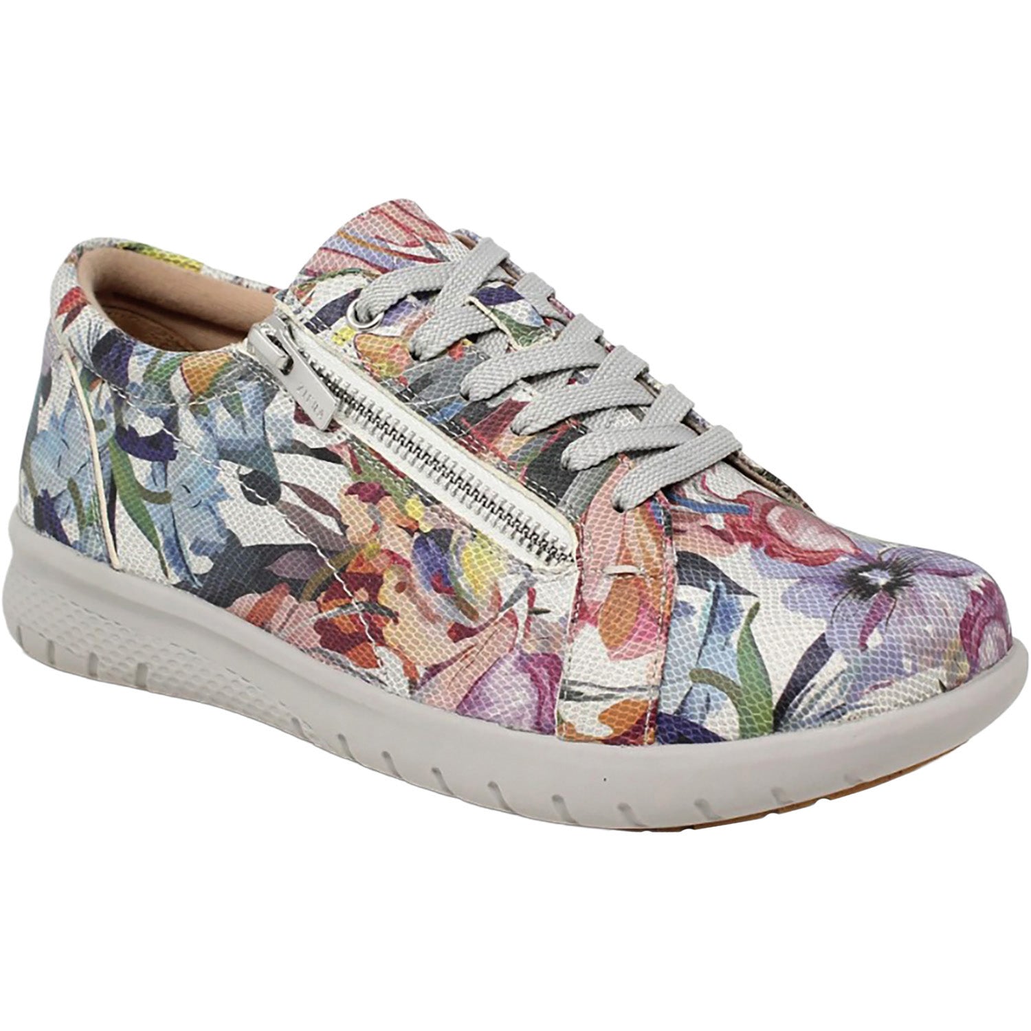 Ziera Solar Women's Sporty Lace Up Shoes Blue and Silver Floral Multi Leather