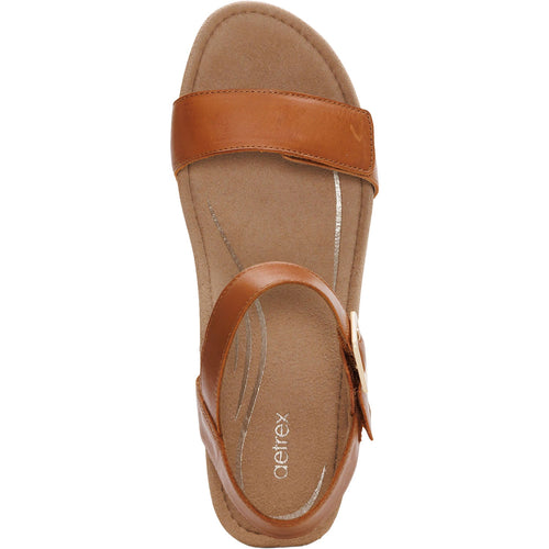 Aetrex Sydney Women's Wedge Sandals Cognac Leather