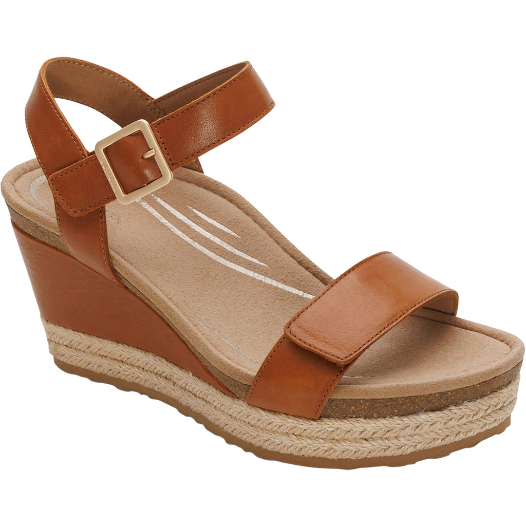 Aetrex Sydney Women's Wedge Sandals Cognac Leather