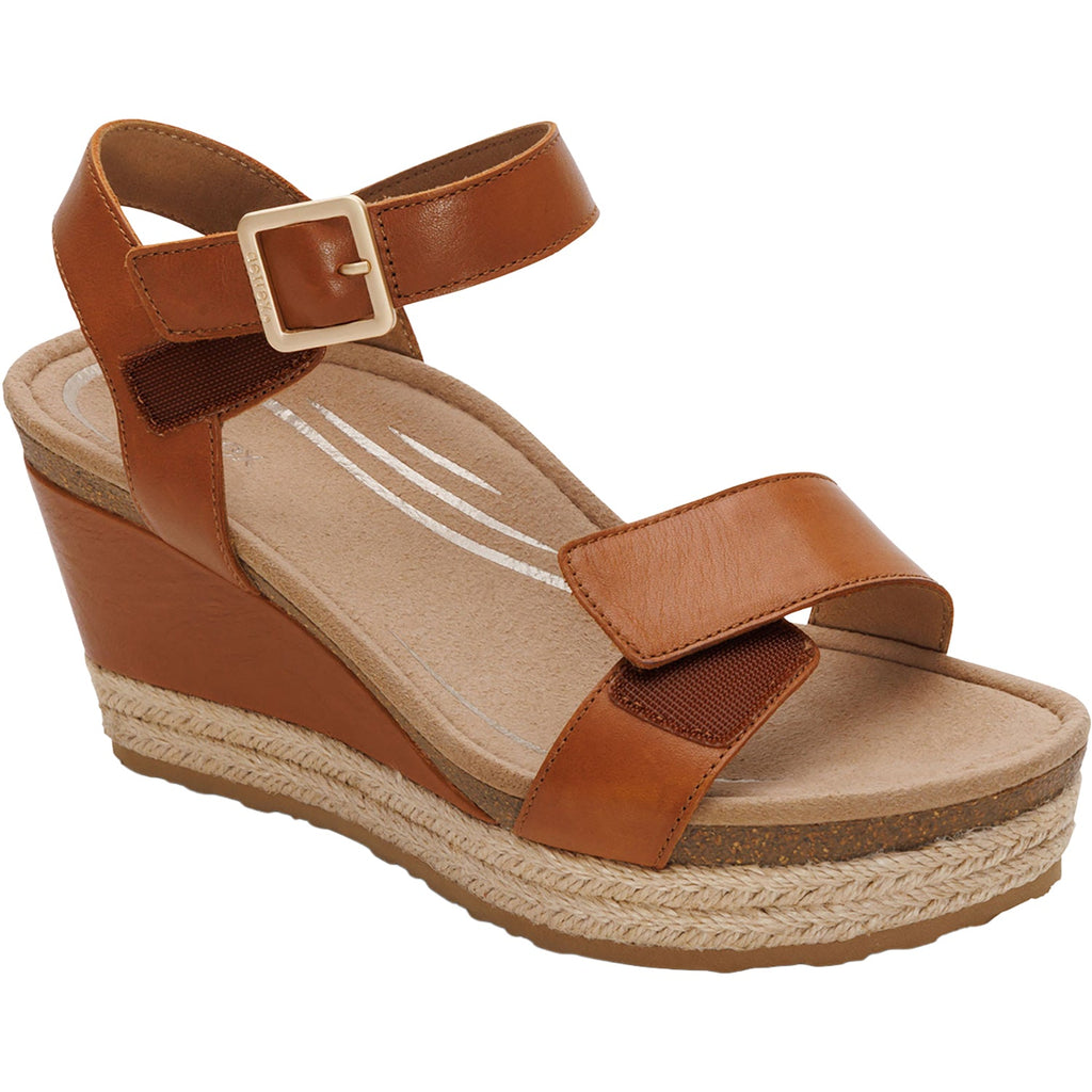 Aetrex Sydney Women's Wedge Sandals Cognac Leather